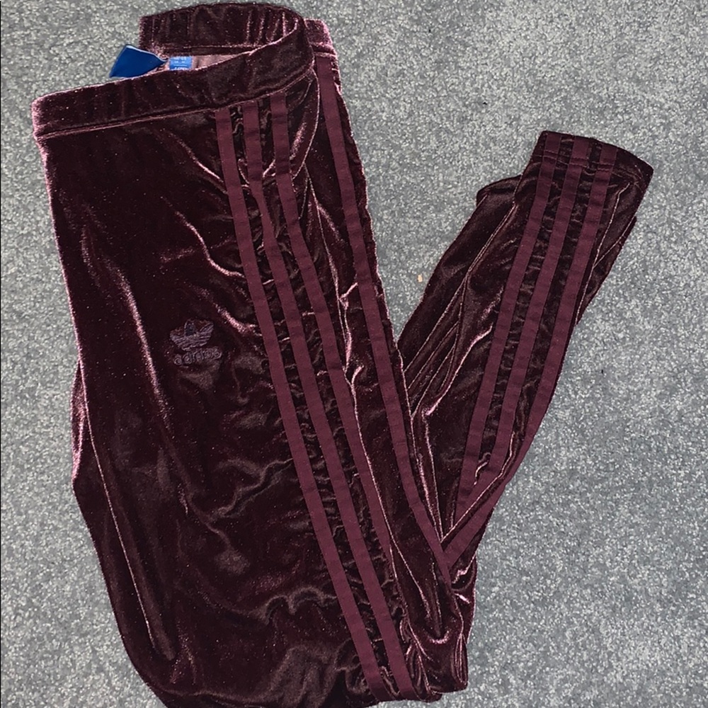 Maroon velvet adidas leggings